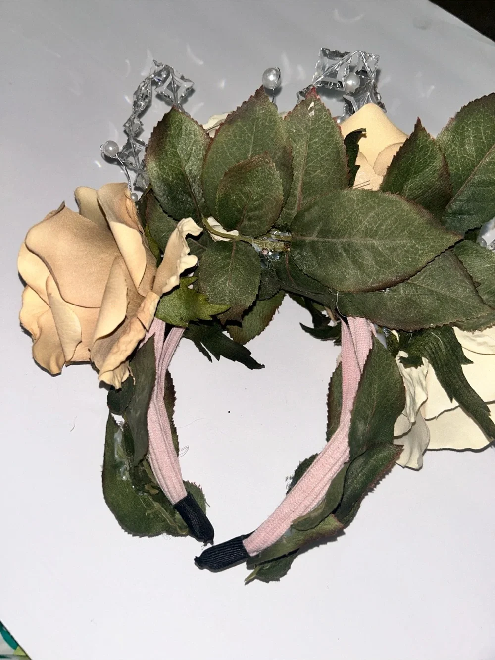 Day Of The Death Floral Rose Headband in Cream and Beige